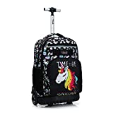 Tilami Rolling Backpack 18 inch Wheeled Laptop Backpack School College Student Travel Trip Boys and Girls, Unicorn Cute