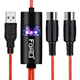 FORE MIDI to USB Interface MIDI Cable Adapter with Input&Output Connecting with Keyboard/Synthesizer for Editing&Recording Track Work with Windows/Mac OS for Studio USB 2.0 Color Red - 6.5Ft