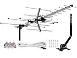 [Newest 2020] Five Star Yagi Satellite HD TV Antenna up to 200 Mile Range, Attic or Roof Mount TV Antenna, Long Range Digital OTA Antenna for 4K 1080P Supports 4 TVs Installation Kit & Mounting Pole