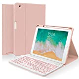 Keyboard case for iPad 9.7 Inch Air 2, iPad 5th/iPad 6th Generation (2017/2018) Case with Keyboard Detachable, 7 Color Wireless Backlit Keyboard, Smart Folio Cover with Pencil Holder(Pink)