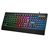Ergonomic LED Rainbow Keyboard for Game and Work, CHONCHOW USB Wired Light Up Backlit Gaming Keyboard with Wrist Rest, 104 Key Quiet RGB Keyboard for PC Xbox