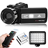 WIKICO Video Camera, 4K Camcorder 48MP 18X Digital Zoom Manual Focus Camera, 3.0' Touch Screen Vlogging Camera for YouTube with WiFi, 2.4G Remote Control, Fill Light, 2 Batteries