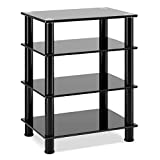 4-Tiers Media Compontent TV Stand Audio Video Tower Tempered Glass Shevles for TV, Xbox, Gaming Consoles, Media Component, Streaming Device