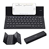 Geyes Portable Folding Wireless Keyboard - BT Rechargeable Full Size Ultra Slim Foldable Keyboard with Kickstand, Aluminum Alloy, Compatible iOS Android Windows Smartphone Tablet and Laptop, Black