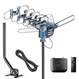 CeKay Digital Outdoor Amplified HD TV Antenna Motorized 360 Degree Rotation 150 Miles with 40FT RG6 Coax Cable and Mounting Pole Snap-On Installation - UHF/VHF/1080P/4K