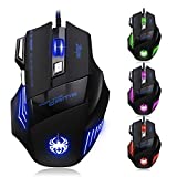 [New Version] Zelotes 7200 DPI 7 Buttons LED Optical USB Wired Gaming Mouse Mice for Gamer PC MAC Notebook Laptop Computer MacBook (Black)