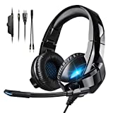 3D Stereo Gaming Headset Xbox One Headset with Noise Canceling Mic 7.1 Surround Bass LED Light Comfortable Memory Foam Over Ear Headphone Compatible with PC PS4 Xbox One Controller Mac Laptop