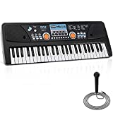 Pyle, Electric 49 Keys-Portable Digital Musical Karaoke Piano Keyboard-8 Rhythms 16 Tones, Stereo Speakers, Rechargeable Battery-Wired Microphone-Beginners Kids PKBRD4113 Black