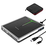 Guamar External CD DVD Drive, USB 3.0 USB-C CD/DVD+/-RW Burner Writer Portable CD ROM Optical Disk Drive Reader Player for Laptop PC Mac Windows 11 Desktop with SD/TF Slot/2 USB Ports (Silver)