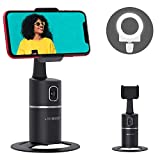 Auto Face Tracking Tripod, 360° Rotation Phone Camera Mount with Selfie Ring Light, No App, Battery Operated Smart Shooting Holder for Live Vlog (Black)
