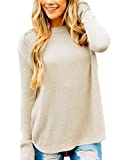 MEROKEETY Women's Long Sleeve Oversized Crew Neck Solid Color Knit Pullover Sweater Tops Beige