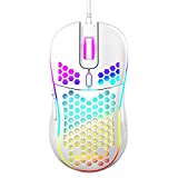 Honeycomb Wired Gaming Mouse, RGB Backlight and 7200 Adjustable DPI, Ergonomic and Lightweight USB Computer Mouse with High Precision Sensor for Windows PC & Laptop Gamers (White)
