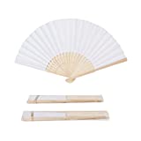 Sepwedd 50pcs White Paper Hand Fan White Bamboo Folding Fan Handheld Fans Paper Folded Fan for Wedding Party and Home Decoration