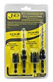 JNB Pro Wood Countersink Drill Bit Set & Wood Plug Cutters - 2 Pc Adjustable Countersink Bit #8(7/64') #12(7/32') and 2 Wood Plug Cutters or Dowel Cutters 3/8' & 1/2' Diameter- 1 Hex Wrench - 1/4' Quick Change Shank