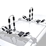 XCAR Folding Rooftop Kayak Racks Set with 4pcs Straps for 2 Kayaks,Canoe, SUP, Surf Board on Car, SUV Crossbar