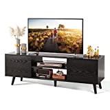 WLIVE Modern TV Stand for 55 60 inch TV, Entertainment Center TV Console with Storage Cabinets & Open Shelf, Media Console for Living Room, Black