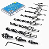 amoolo 10-Pack Countersink Drill Bit Set with 1 Free Hex Key Wrench, 7 Pcs High Carbon Steel Countersink Drill Bits for Wood, 3 Pcs Hex Shank Wood Countersink Bits (1/2' 5/8' 3/4'), Woodworking Carpentry Reamer