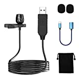 23 Feet USB Lavalier Lapel Microphone with Clip-on Omnidirectional Condenser Computer Mic Plug & Play for Laptop,PC,Mac,Desktop for YouTube,Zoom,Streaming,Video Recording,Podcasting with USB C Adapter