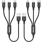 Multi Charging Cable, 2Pack Multi Charger Cable Short 1FT Braided Universal 3 in 1 Multiple USB Cable Charging Cord with Type-C, Micro USB Port Connectors for Cell Phone, Tablets
