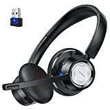 Wireless Headset with Microphone Link Dream 20H Talk Time V5.0 Bluetooth Headset in-line Mic Mute for Computers PC Laptop Office Work from Home (USB-A Dongle Provided)
