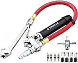 Spurtar 10-120 PSI Heavy Duty Car Tire Inflator Gauge with 4 Way Tool and Valve Cores Automobiles Tire Pressure Gun with 12' Air Hose for Truck Motorcycle Bicycle