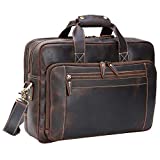 Compalo Men's Solid Thick Full Grain Leather 17.3' Laptop Briefcase Classic Messenger Bag Fit Business Travel
