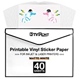 Printable Vinyl for Inkjet Printer & Laser Printer - 40 Pcs Matte White Inkjet Printable Vinyl Sticker Paper, 8.5'x11'