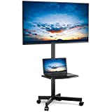 Mobile TV Cart for 23-60 Inch LCD LED Flat Panel Curved Screen TVs up to 88 lbs, Height Adjustable Shelf Rolling Floor Stand with Wheels as a Movable Portable TV Stand, Max VESA 400x400mm