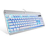 Eagletec KG011 Mechanical Keyboard Wired Ergonomic Clicky Blue Switch Equivalent for Office PC Home or Business (White Keyboard Blue LED Backlit)