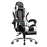 GTPLAYER Gaming Chair, Computer Chair with Footrest and Lumbar Support, Height Adjustable Gaming Chair with 360°-Swivel Seat and Headrest for Office or Gaming (White)