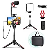 Smartphone Video Vlogging Kit with LED Light, Phone Holder, Microphone, Tripod, Carry Bag, YouTube Starter Kit for iPhone/Android, Content Creator Kit for Video Recording Vlogging
