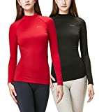 DEVOPS Women's 2 Pack Thermal Turtle Long Sleeve Shirts Compression Baselayer Tops (X-Large, Black/Red)
