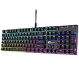 E T Mechanical Gaming Keyboard RGB Backlit Keys Computer Keyboard, 16.8 Million Color 104 Keys Blue Switch Wired Gaming Keyboards Full Size, Aluminum Base USB Keyboard for PC Gamer Laptop