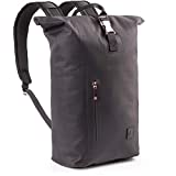 The Friendly Swede Slim Roll Top Laptop Backpack, Fits 13' Laptop, Travel Backpack for Women, Backpack for Men, Backpacks, School Backpack, Back Pack, Womens Backpack, Bookbag - Waterproof TPU - Black