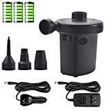 BUYMAX Electric Air Pump Rechargeable Portable Air Mattress Pump Cordless Inflator Deflator for Pool Inflatables Raft Bed Boat Pool Toy Floats with 12-24V DC &120V Adaptor, 3 Nozzles