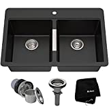 Kraus Quarza Kitchen Sink, 33-Inch Equal Bowls, Black Onyx Granite, KGD-433B model