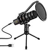 ZINGYOU USB Microphone Computer Gaming Microphone Condenser Microphone 192kHz/24bit for Streaming Podcast YouTube Skype Twitch Compatible Windows macOS Laptop PC, ZY-UD1 Black