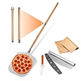 Pizza Peel with Length Adjustable Wooden Handle,12'x 14' Aluminum Metal Pizza Paddle,Home Outdoor Commercial Oven Use Bread Baking Pizza Spatula(Pack with Pizza Cutter,Server,Parchment Paper)