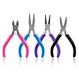 4 Pcs Jewelry Pliers,Jewelry Making Tools Kit with Round Nose Plier,Needle Nose Pliers,Bent Nose Pliers,Wire Cutters for Jewelry Making Beading Repair and DIY Craft Supplies