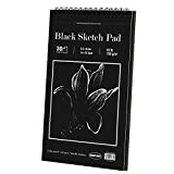 Black Sketch Pad, 5.5 x 8.5 inches, 30 Sheets (92lb/150gsm) Heavyweight Drawing Paper with Hard Cover & Spiral Bound, Perfect for Colored Pencil, Oil Pastel, Graphite, Gel Pen, Ink, Charcoal, Chalk