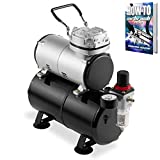 PointZero 1/5 HP Airbrush Compressor with Air Tank, Regulator, Gauge and Water Trap - Quiet Portable Pump
