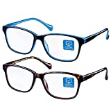 K KENZHOU Blue Light Blocking Glasses/Computer/Gaming/TV/Phones Glasses with Spring Hinges, Anti Eyestrain & UV Glare, Ease Dry Eye, Headache, Blurry Vision, for Men & Women (2 Pack)