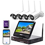 8CH Expandable All in one Wireless Security Camera System with 10.1' Monitor 4pcs 3MP Indoor Outdoor Camera One-Way Audio Night Vision Motion Detection Cromorc Home Business CCTV Surveillance 1TB HDD