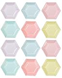 Talking Tables We Heart Pastel Small Multi Pastel Color Hexagonal Matte Paper Plates (6 Designs) for a Birthday Party or Celebration, Multicolor (1)