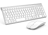 Wireless Keyboard and Mouse Combo, Gamcatz Ultra Thin Full Size Keyboard with Number Pad and Rechargeable Slient Click Mouse for Mac iMac MacBook Air PC Laptop Tablet Computer Windows-Silver White