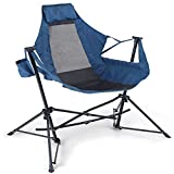 ALPHA CAMP Hammock Camping Chair Folding Rocking Chair with Cup Drink Holder Steel Heavy Duty Portable Chair with High Back Outdoor Oversized Chair for Lawn,Backyard,Picnic,Capacity-350lbs