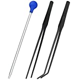 Acrylic Coral Spot Feeder Long Tube for Reef Anemones Eels Lionfish, 2 Pieces Stainless Steel Straight and Curved Aquarium Tweezers Reptile Feeding Tongs for Aquatic Plant Spider Snake Lizard