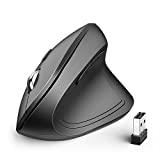 Ergonomic Mouse, iClever WM101 Wireless Vertical Mouse 6 Buttons with Adjustable DPI 1000/1600/2000/2400 Comfortable 2.4G Optical Ergo Mouse for Laptop, Computer, Desktop, Windows, Mac OS, Gray Black