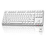 Wireless Mechanical Keyboard, VELOCIFIRE TKL02WS 87 Key Linear Brown Switches Mechanical Gaming Keyboard with White LED Backlit for Copywriters, Typists, and Programmers(White)