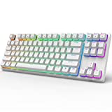 RK ROYAL KLUDGE RK87 80% Mechanical Keyboard with USB Hub, 2.4G/BT5.0/Wired, Wireless Bluetooth Mechanical Keyboard 87 Keys, RGB Hot Swappable Gaming Keyboard with Software, Brown Switch, White